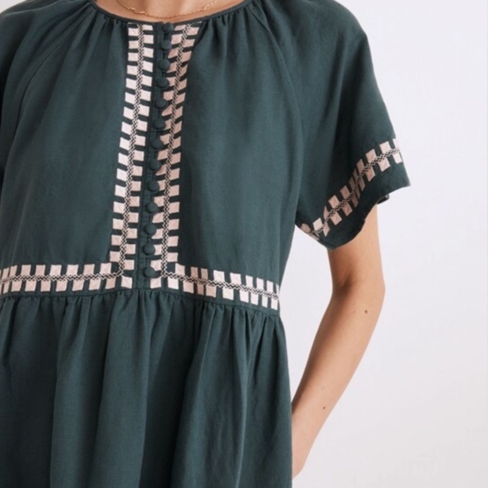 Madewell Embroidered Linen-Blend Flutter-Sleeve Mini Dress Size Medium NWT - Picture 4 of 9